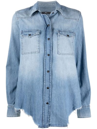 Shop 7 For All Mankind Frayed-edge Denim Shirt In Blue