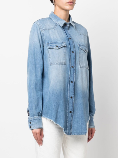 Shop 7 For All Mankind Frayed-edge Denim Shirt In Blue