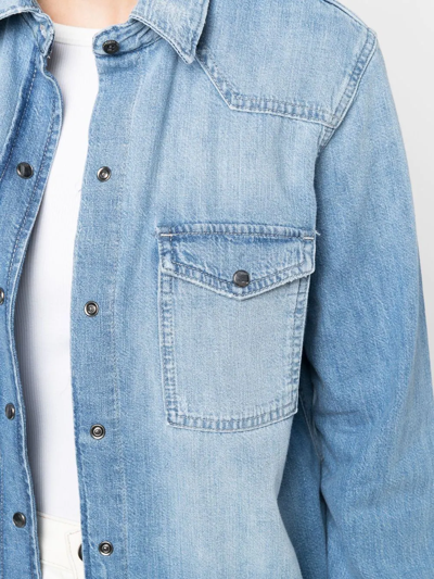 Shop 7 For All Mankind Frayed-edge Denim Shirt In Blue