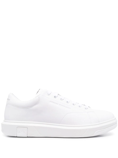 Shop Armani Exchange Leather Low-top Sneakers In White