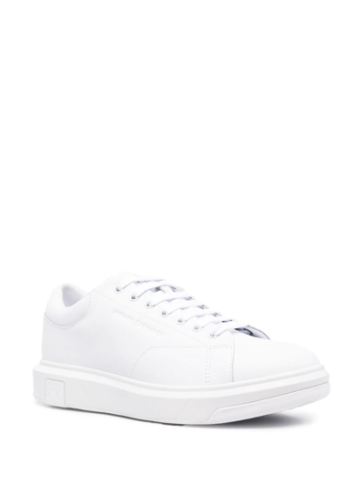 Shop Armani Exchange Leather Low-top Sneakers In White