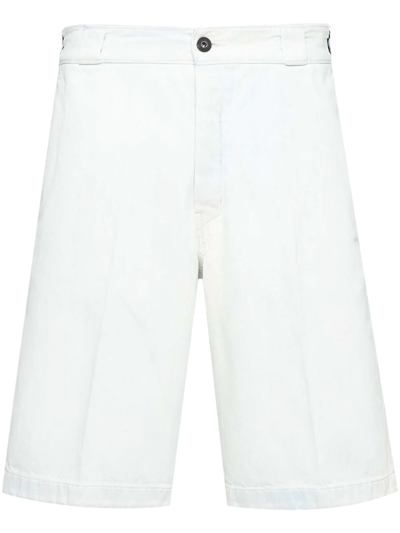 Shop Prada Triangle Logo Denim Bermuda Shorts In White