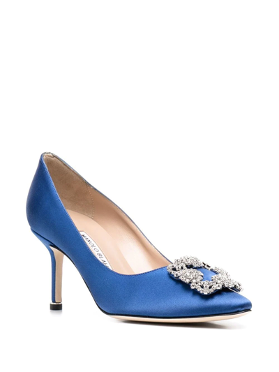 Manolo Blahnik Hangisi 90 Satin Pumps With Fmc Crystal Buckle In Blue