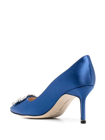 Manolo Blahnik Hangisi 90 Satin Pumps With Fmc Crystal Buckle In Blue