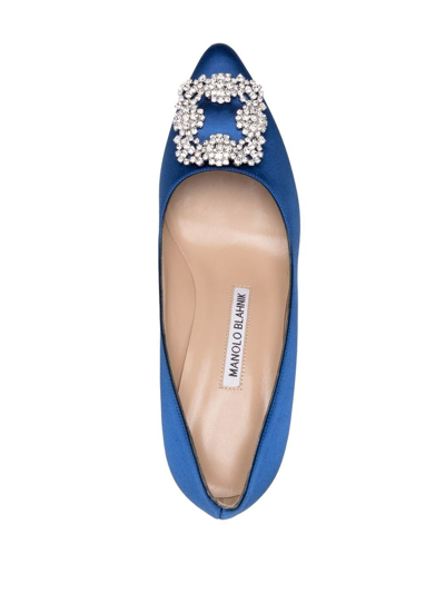 Manolo Blahnik Hangisi 90 Satin Pumps With Fmc Crystal Buckle In Blue