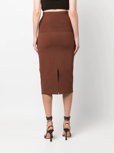 Shop Victoria Beckham Ribbed-detail High-waisted Skirt In Brown