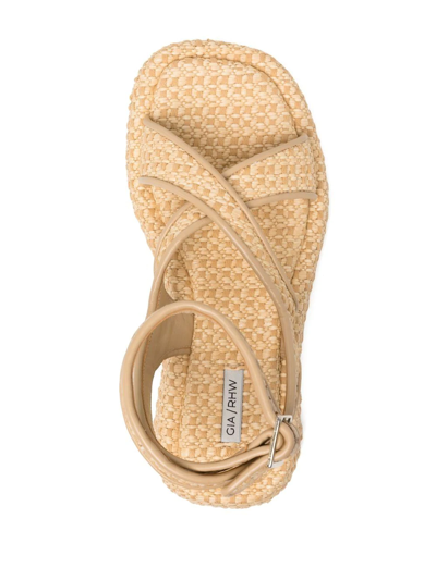 Gia Borghini Raffia Ankle-strap Sandals In Brown