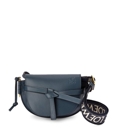 Shop Loewe Mini Leather Gate Dual Bag In Blue