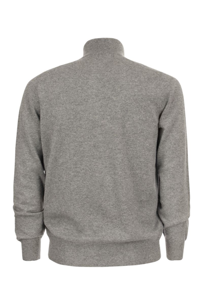 Shop Brunello Cucinelli Cashmere Turtleneck Sweater With Zip In Grey Melange