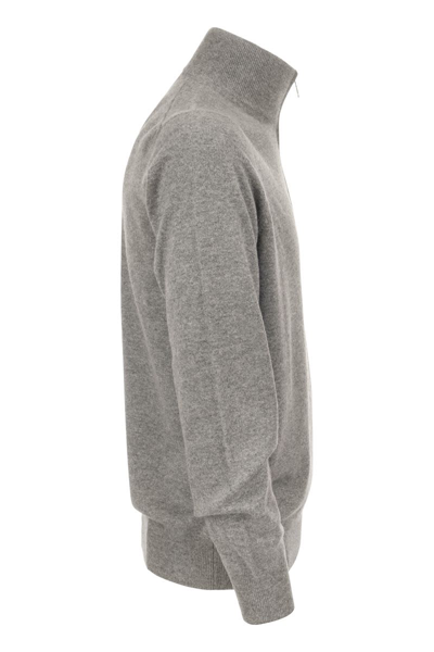 Brunello Cucinelli Cashmere Quarter Zip Sweater In Grey Melange