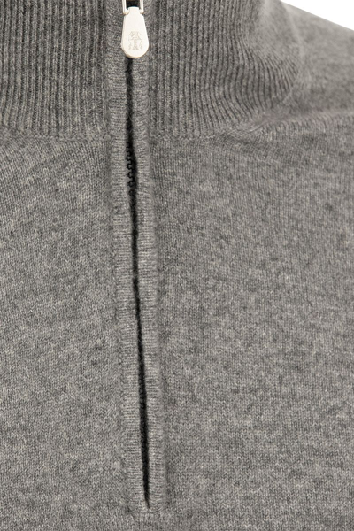 Shop Brunello Cucinelli Cashmere Turtleneck Sweater With Zip In Grey Melange