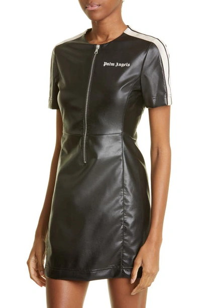 Shop Palm Angels Faux Leather Track Dress In Black Off White