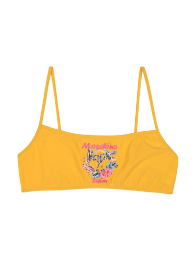 Shop Moschino Logo Printed Bikini Top In Yellow
