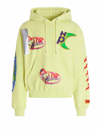 Shop Heron Preston Printed Drawstring Hoodie In Yellow