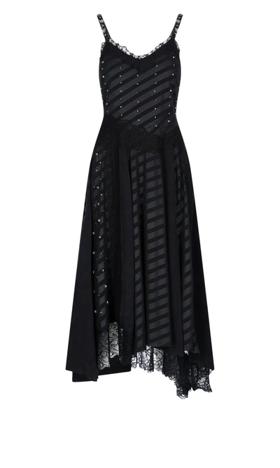 Shop Koché Lace Trim Flared Midi Dress In Black