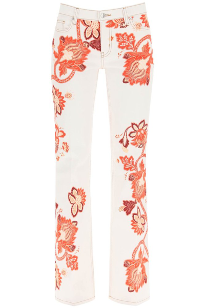 Shop Etro Tree Of Life Printed Mid Rise Jeans In Multi