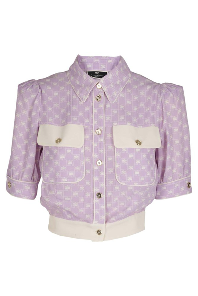 Shop Elisabetta Franchi Buttoned Cropped Blouse In Pink