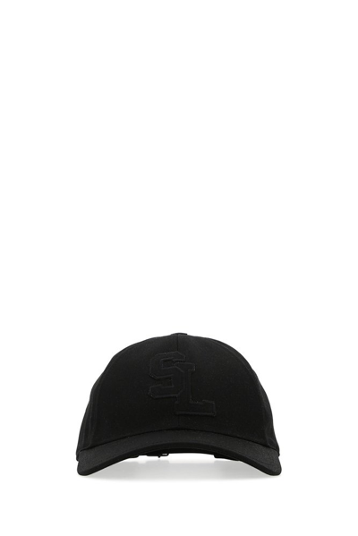 Shop Saint Laurent Logo Patch Curved Peak Baseball Cap In Black