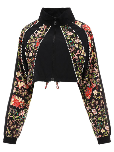 Shop Etro Floral Patterned Zipped Cropped Jacket In Multi