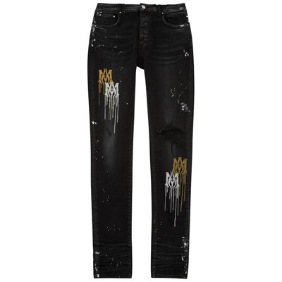 Shop Amiri Stencil Black Distressed Skinny Jeans