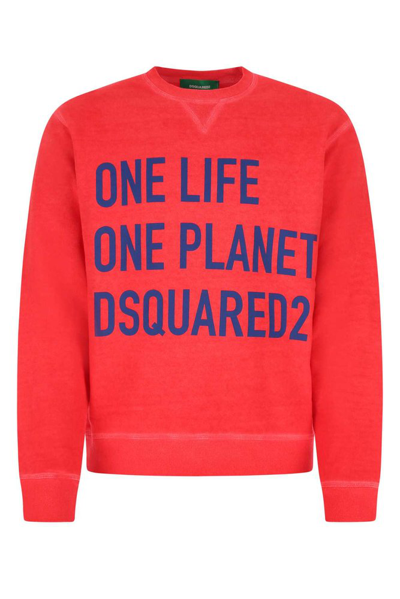 Shop Dsquared2 Slogan Print Crewneck Sweater In Red