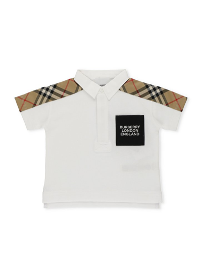 Shop Burberry Kids Vintage Check Panel Short Sleeved Polo Shirt In White