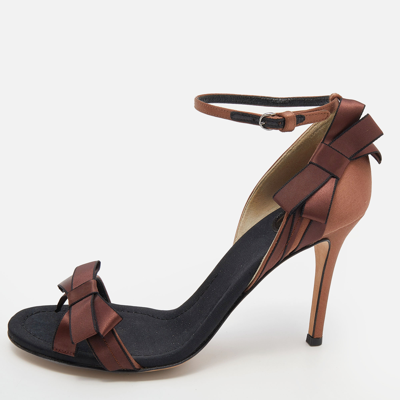 Pre-owned D & G Brown/black Satin Bow Embellished Ankle Strap Sandals Size 39