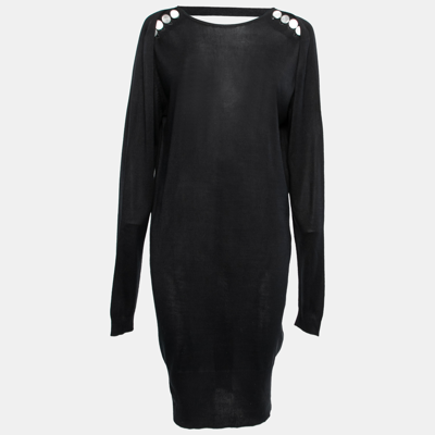 Pre-owned Balenciaga Back Silk Knit Low Back Long Sleeve Dress S In Black
