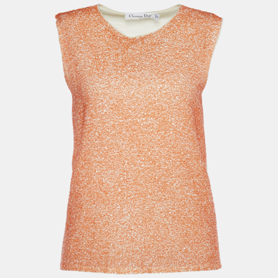 Pre-owned Dior Orange Sequinned Cashmere Silk Sleeveless Top M