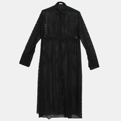 Pre-owned Alaïa Black Patterned Laser Cut Cotton Shirt Dress M
