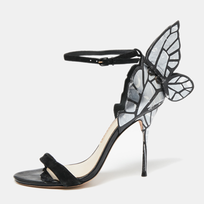 Pre-owned Sophia Webster Black/silver Leather And Suede Chiara Ankle-strap Sandals Size 38