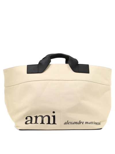 Shop Ami Alexandre Mattiussi "lettering" Handbag In Beige
