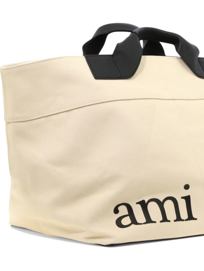 Shop Ami Alexandre Mattiussi "lettering" Handbag In Beige