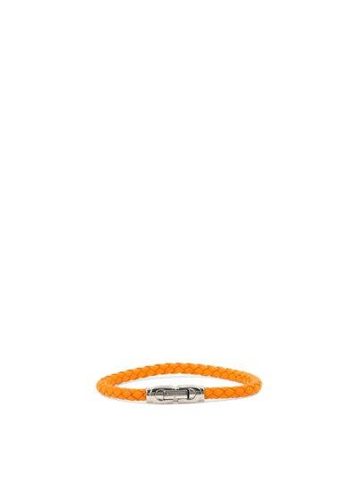Shop Ferragamo Woven Leather Bracelet In Orange