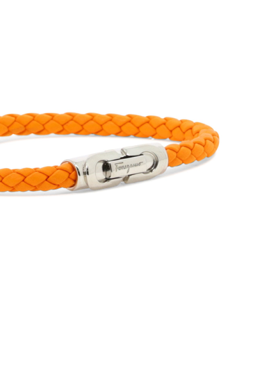 Shop Ferragamo Woven Leather Bracelet In Orange