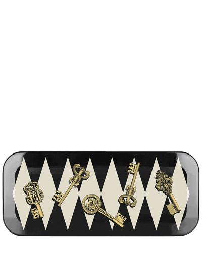Fornasetti Tray Chiavi Gold And Rombi In Schwarz