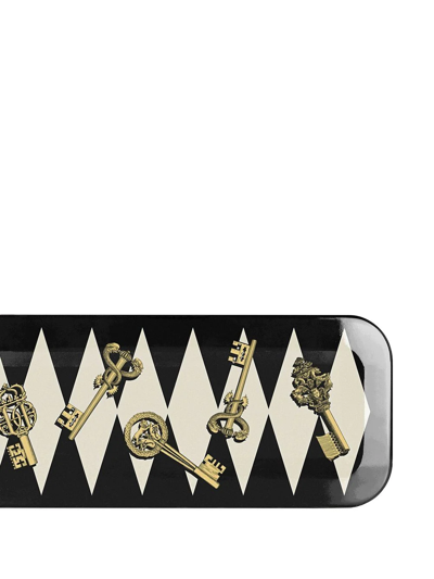 Fornasetti Tray Chiavi Gold And Rombi In Schwarz