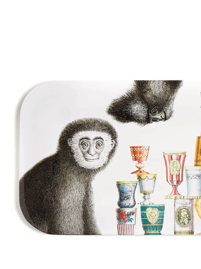 Fornasetti Tray Scimmie In Weiss