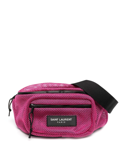 Shop Saint Laurent Mesh-panel Logo Belt Bag In Pink