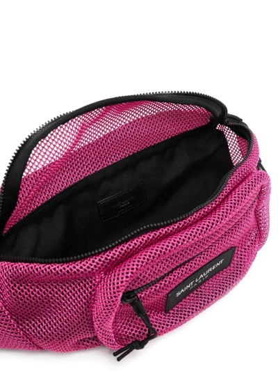 Shop Saint Laurent Mesh-panel Logo Belt Bag In Pink