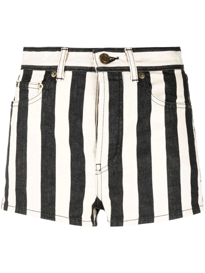 Shop Saint Laurent Striped High-waisted Shorts In Nude