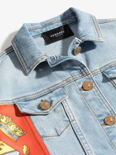 Shop Versace Barocco-print Denim Jacket In Blue