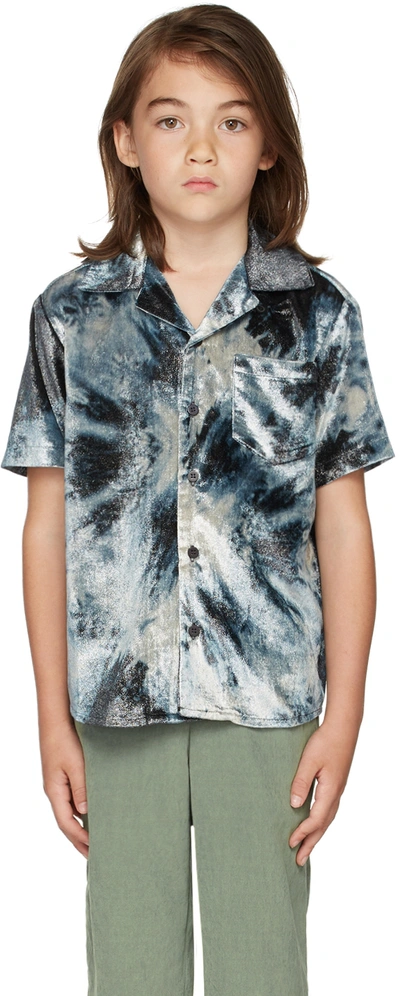Shop Boysmans Kids Blue Velvet Short Sleeve Shirt In Liquid Blue