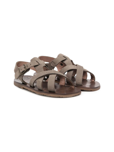 Shop Pèpè Cross-strap Leather Sandals In Grey