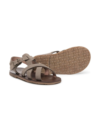 Shop Pèpè Cross-strap Leather Sandals In Grey
