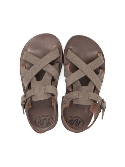 Shop Pèpè Cross-strap Leather Sandals In Grey