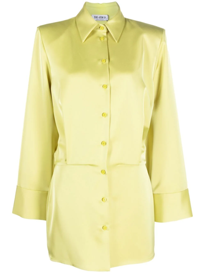 Attico Margot Satin Mini Shirt Dress In Green