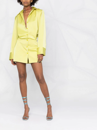 Attico Margot Satin Mini Shirt Dress In Green
