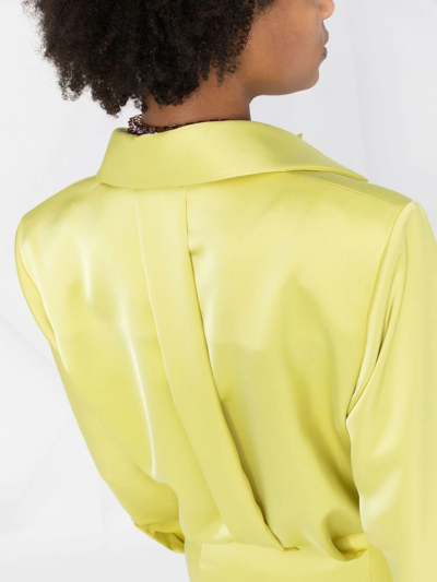 Attico Margot Satin Mini Shirt Dress In Green