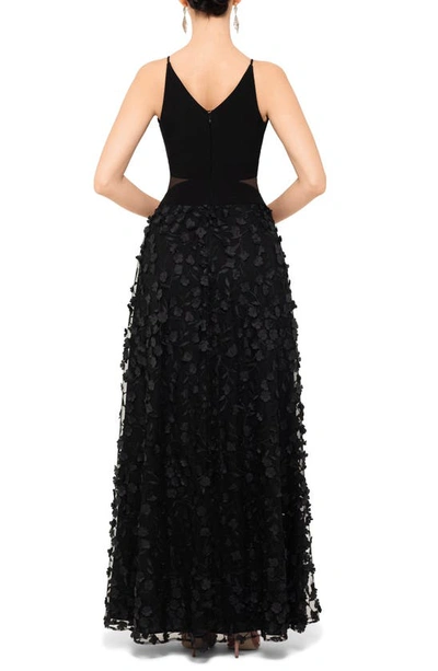 Shop Xscape Floral Appliqué Gown In Black/blk